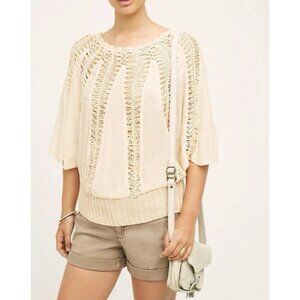 Athropologie Tiny Brand Top S Small Cream Oversized Short Dolman Sleeve
